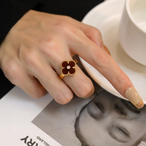 ˇMagic JewelryˇCLOVER CARNELIAN RING ROSE GOLD DIAMOND