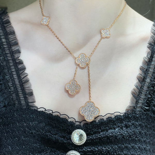 ˇMagic JewelryˇCLOVER 6 MOTIF DIAMOND PAVED NECKLACE
