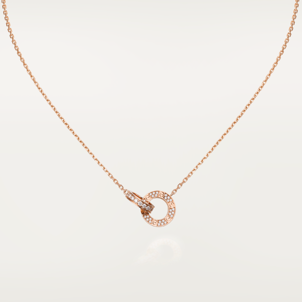 ˇMagic JewelryˇLOVE 7.6MM NECKLACE ROSE GOLD AND SILVER  FULL DIAMOND