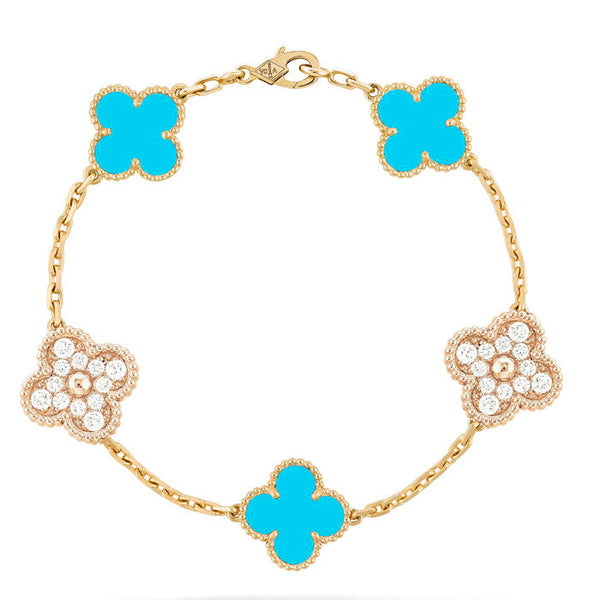 ˇMagic JewelryˇCLOVER 5 MOTIF TURQUOISE DIAMOND BRACELET
