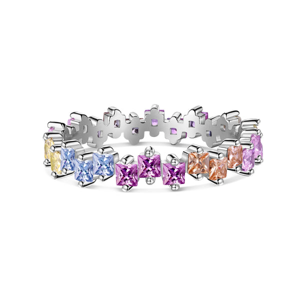 ˇMagic JewelryˇMixed Colorful Square Staggered Rings