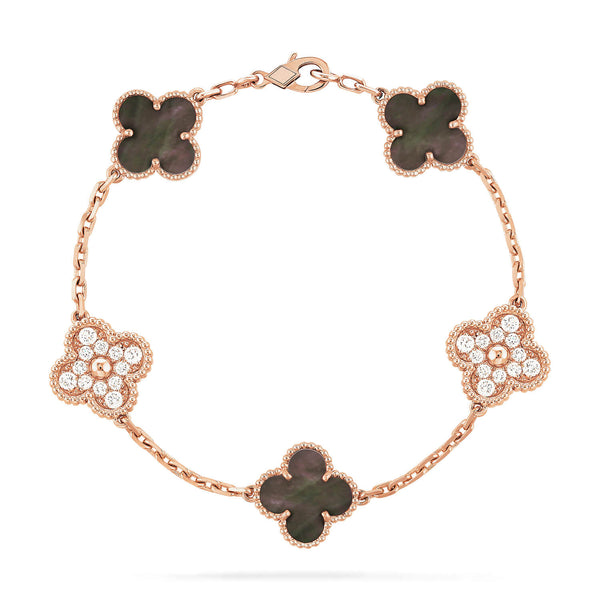ˇMagic JewelryˇCLOVER 5 MOTIFS DARK MOP AND DIAMONDS BRACELET