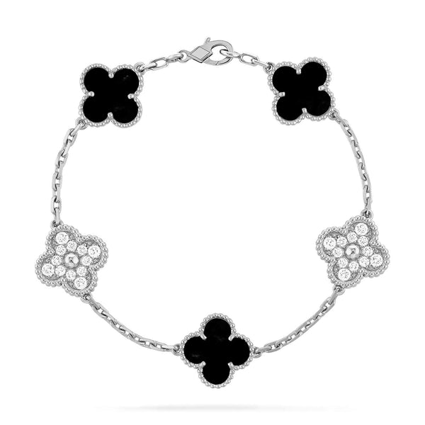 ˇMagic JewelryˇCLOVER 5 MOTIF ONYXS DIAMOND BRACELET