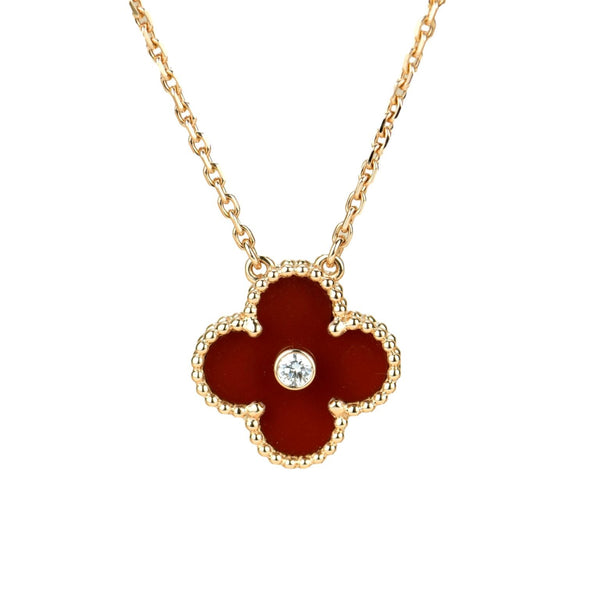 ˇMagic JewelryˇCLOVER 15MM DIAMOND CARNELIAN NECKLACE