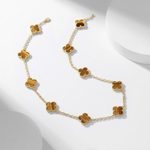 ˇMagic JewelryˇCLOVER 10 MOTIFS TIGER EYE NECKLACE