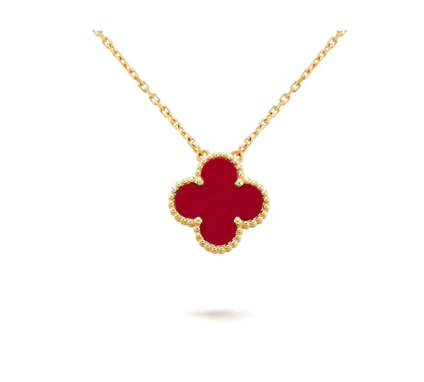 ˇMagic JewelryˇCLOVER 15MM CARNELIAN SINGLE FLOWER NECKLACE