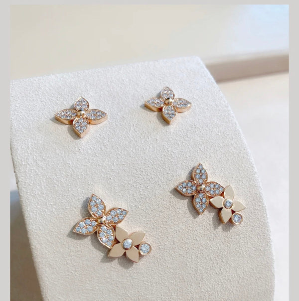 ˇMagic JewelryˇSTAR BLOSSOM STUD EARRINGS PINK GOLD DIAMONDS