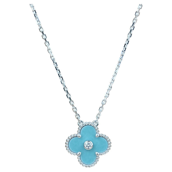 ˇMagic JewelryˇCLOVER 15MM DIAMOND SVRES PORCELAIN  NECKLACE SILVER