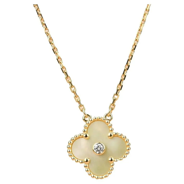 ˇMagic JewelryˇCLOVER 15MM DIAMOND GOLD MOTHER OF PEARL NECKLACE