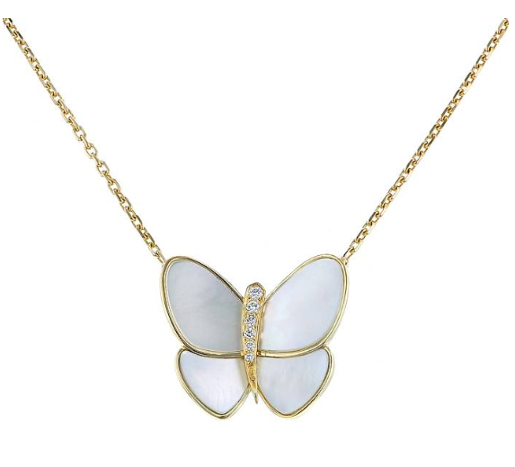 ˇMagic JewelryˇBUTTERFLY GOLD MOP DIAMOND NECKLACE