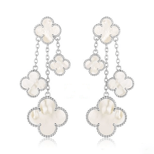 ˇMagic JewelryˇCLOVER EARRINGS WHITE MOP 4 MOTIFS SILVER