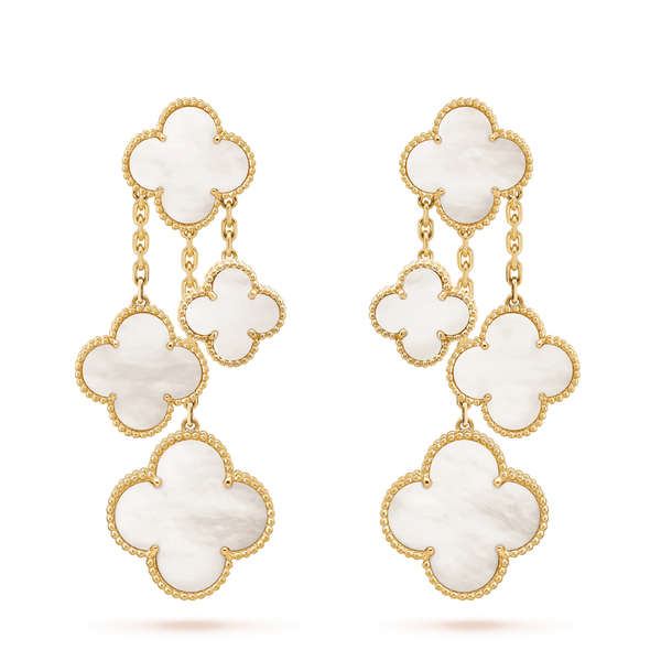 ˇMagic JewelryˇCLOVER EARRINGS WHITE MOP 4 MOTIFS GOLD
