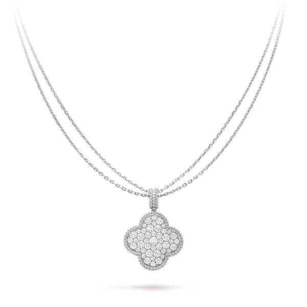 ˇMagic JewelryˇCLOVER 25MM SILVER FULL DIAMOND BIG CLOVER NECKLACE